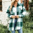 thumbnail image 5 of HAPIMO Women's Clearance Plaid Printed Soft Fleece Coat Button Up Shackets Fall Loose Flannel Jackets Winter Outfits Casual Woolen Coat Long Sleeve Outwear Pockets Fashion Green M, 5 of 9