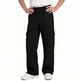 thumbnail image 2 of LIaqionyy Big Boys Cargo Sweatpants Wide Leg Baggy Pants Athletic Open Bottom Jogger Pant with Pockets, 2 of 7
