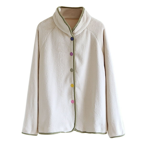 Pijama de manga corta para mujer, de color liso, de franela gruesa, cálido e informal, para el hogar, de manga larga, de poliéster.