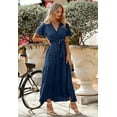 thumbnail image 5 of Robes Maxi Boho à Pois Suisses pour Femmes Col en V Manches Courtes Volantées Taille Nouée Robe Longue Fluide à Volants, 5 of 5