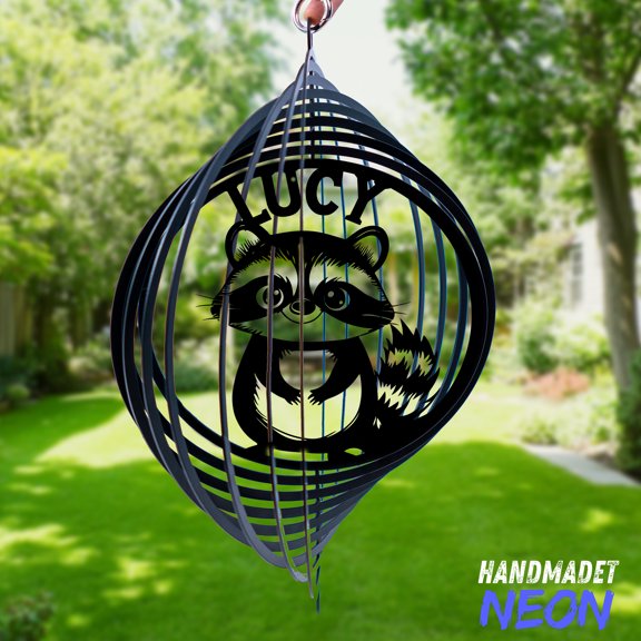 Handmadetneonsign Racoon Wind Spinner Metal, Garden Decor Outdoor Yard Kinetic Art Nature Lovers 132752