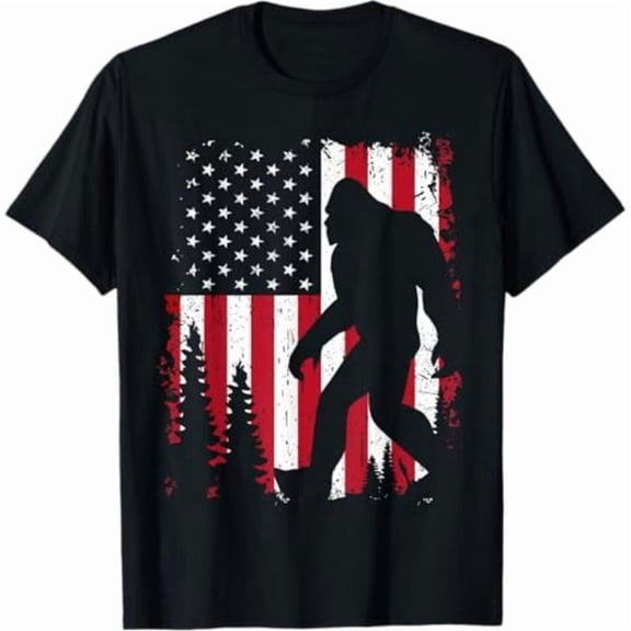 100% Cotton funny vintage graphic Bigfoot 4th of July American USA Flag Patriotic Kids T-Shirt Golf Gift T-Shirt For Men and Women