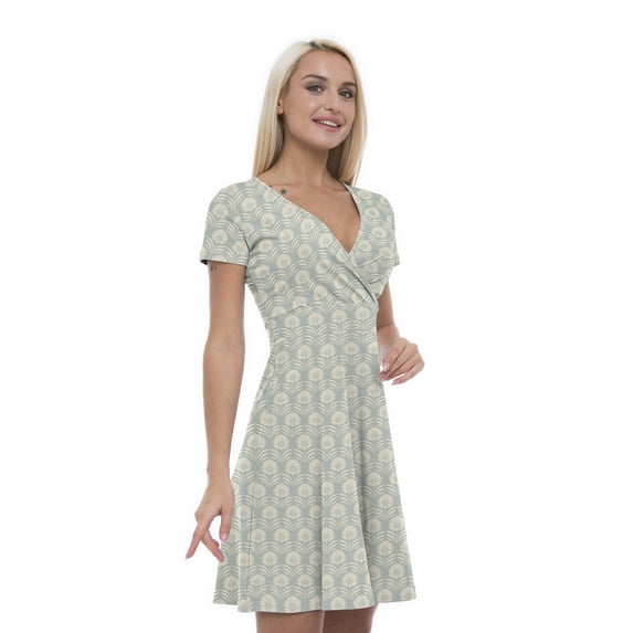 Women’s A Line Antique Summer Dress, Retro Triangle Arrangement, Cross Wrap V Neck, 6 Sizes, by Ambesonne
