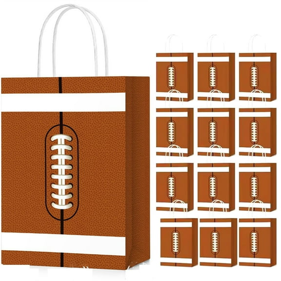 12 PCS Football Goodie Bags Football Gift Bags with Handles Football Sports Themed Paper Bags for Birthday Party Favors Supplies Decorations