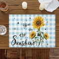 thumbnail image 2 of Sunflower Placemats for Dinning Table Set of 6, Blue Plaid Farmhouse You Are My Sunshine Burlap Kitchen Place Mats Waterproof Cloth Table Mats, Indoor Outdoor Placemats Easy Clean Dinner Decor, 2 of 8