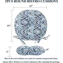 FGERFE-15"x15"x4" Bistro Chair Cushion Set of 2, Water Repellent Round Outdoor Chair Cushions with Ties, Patio Tufted Chair Pads for Home Garden (Navy Dapple)