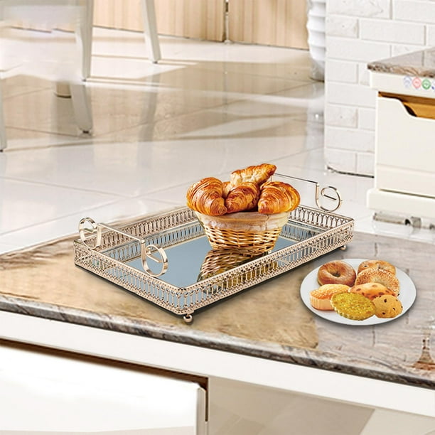 Decorative Mirror Serving Tray Rectangle Food Serving Platter Organizer Storage L