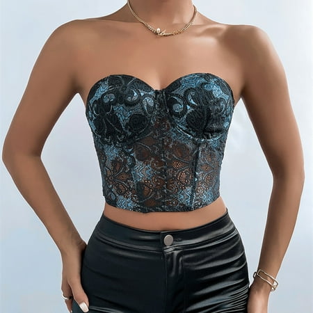 

nsendm Lace Bra Bralet Crop Floral Bralette Corset Women Cami Underwear Tank Lingerie Women s Tanks & Camis Fancy Top Women Vest Navy Large