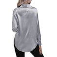 thumbnail image 4 of Frontwalk Ladies Tunic Tops Long Sleeve Blouse Lapel Shirts Women Satin Shirt Button Down Silver Gray S, 4 of 5