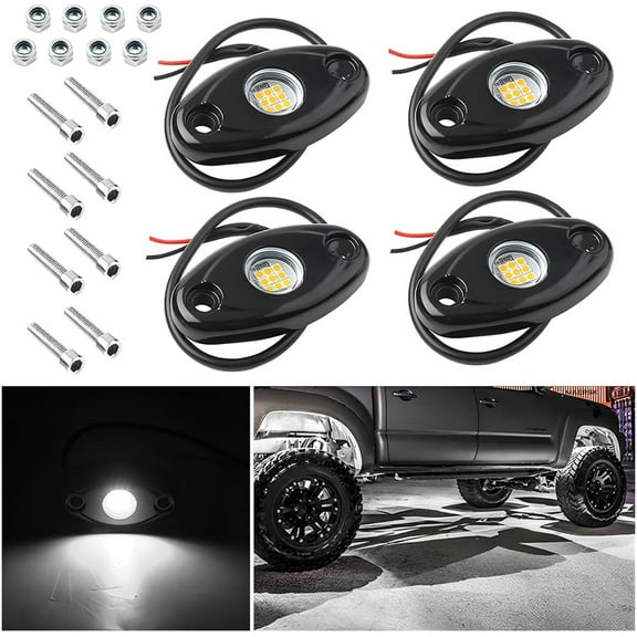 Rock Lights for Trucks, 4 Pods LED Rock Lights, IP67 Waterproof Neon Rock Lights Kits for Pickup ATV Off Road SUV, High Brightness Multifunction Underglow Lighting Glow Trail Rig Lamp (White)
