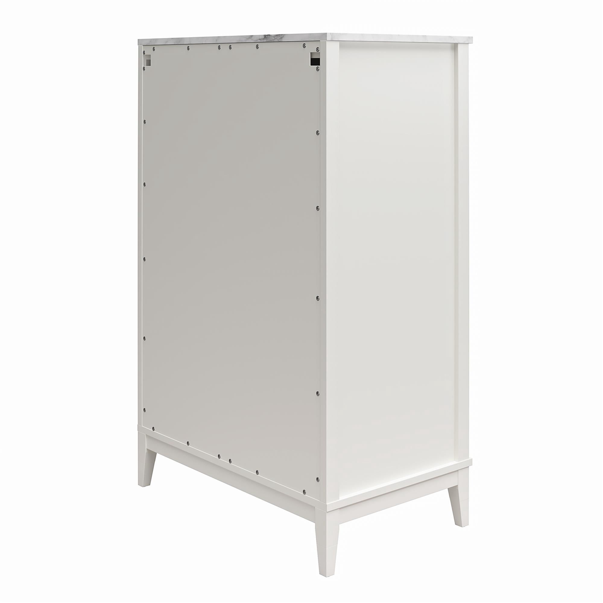 Ameriwood Home Amberleigh Tall 5 Drawer Dresser, White w/ White Faux Marble Top