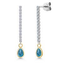 Gem Stone King 14K Two Tone Gold London Blue Topaz and Lab Grown Diamond Earrings for Women | 1.16 Cttw | Gemstone November Birthstone | Pear Shape 6X4MM