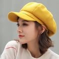 thumbnail image 3 of Winter Felt Beret for Women, Women Newsboy Hats, Retro Solid Color Fashion All-Match Newsboy Cap, Spring Yellow, 3 of 8