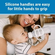 Dr. Brown's Milestones Narrow Sippy Spout Bottle, 100% Silicone Handles, 8oz/250ml, 6m+, BPA Free, Gray