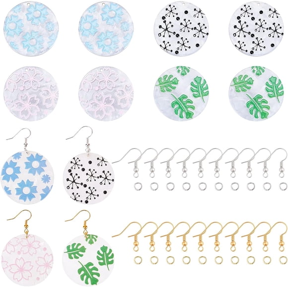 About 16Pcs 4 Styles Cellulose Acetate Resin Pendants with Hole 3D Printed Flat Round Resin Pendant Resin Pendant Charms for DIY Jewelry Making Necklace Bracelet