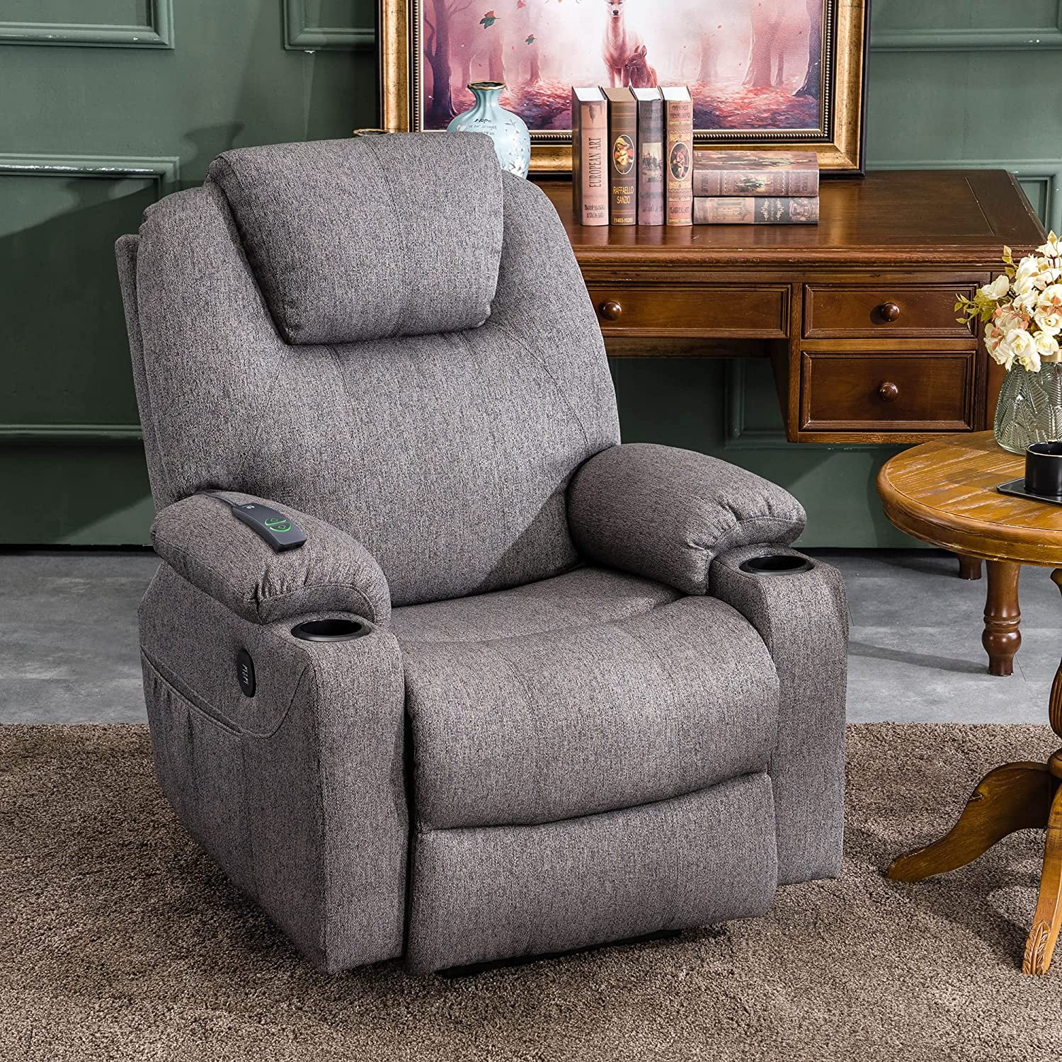 MCombo Electric Power Lift Recliner Chair with Massage and Heat for Elderly, 3 Positions, 2 Side Pockets, and Cup Holders, USB Ports, Fabric 7040 Dark Gray