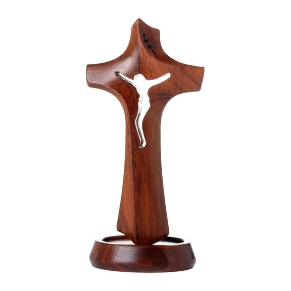 chaungfeng Standing Wooden Crucifix Cross on Table, Magnetic Solid Wood Ornament, Christian Catholic Jesus Statue Crucifix, Prayer Decor for Home, 2"x4.3"
