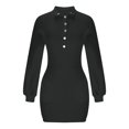 thumbnail image 3 of Qiopertar Robe Décontractée à Manches Longues pour Femmes, Col Rond Semi-Haut, Couleur Unie, Taille Cintrée, Liquidation à Moins de 5$, Offres d'Accès Anticipé, 3 of 5