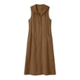thumbnail image 7 of ClodeEU Women's V Neck Sleeveless Linen Blend Hooded Midi Dress,Casual Loose Fit Dress with Pockets Brown,Women's Plus XXL, 7 of 7
