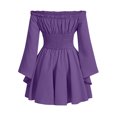 thumbnail image 3 of Women Dress Off Shoulder Renaissance Costume Corset Dresses Bell Sleeve for Fairy Goth Halloween Medieval Party, S, 3 of 7