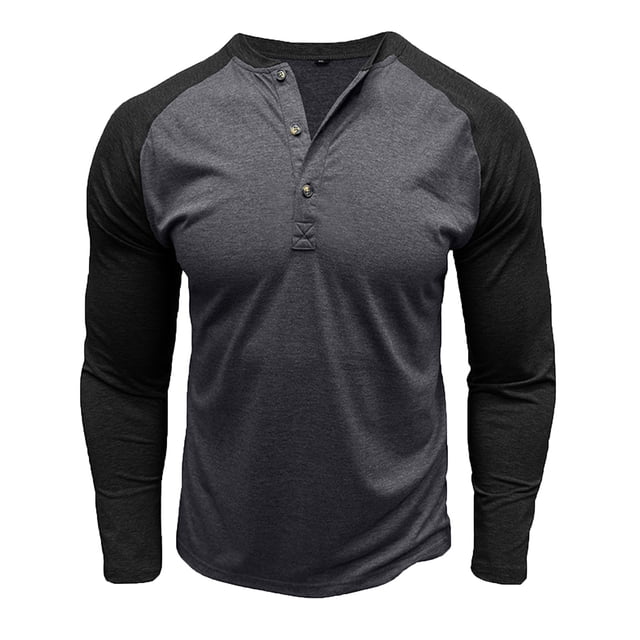 Lovzfmll Chandail Vintage à Boutons Raglan pour Hommes, Col Rond Manches Longues avec Contraste pour Style Gris Foncé, L