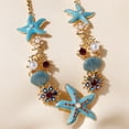 thumbnail image 4 of Yesbay Exaggerated Women Necklace Ocean Theme Starfish Coral Shell Hollow Out Faux Pearl Rhinestone Decor Adjustable Length Lady Vacation Beach Neck Jewelry, 4 of 8