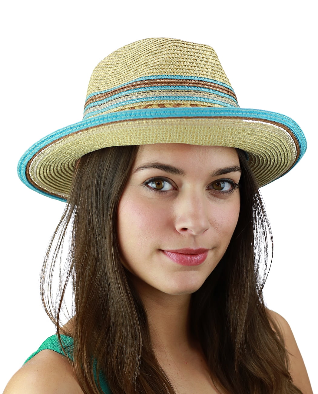 Brim Fedora Panama Sun Hat, Blue 