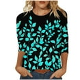 thumbnail image 3 of ZVAVZ 3/4 Length Sleeve Shirts for Women Boho Floral Print Tunic Tops Dressy Casual Crewneck Loose Tee Plus Size Tops for Holiday Beach Business Daily Green,4XL, 3 of 6