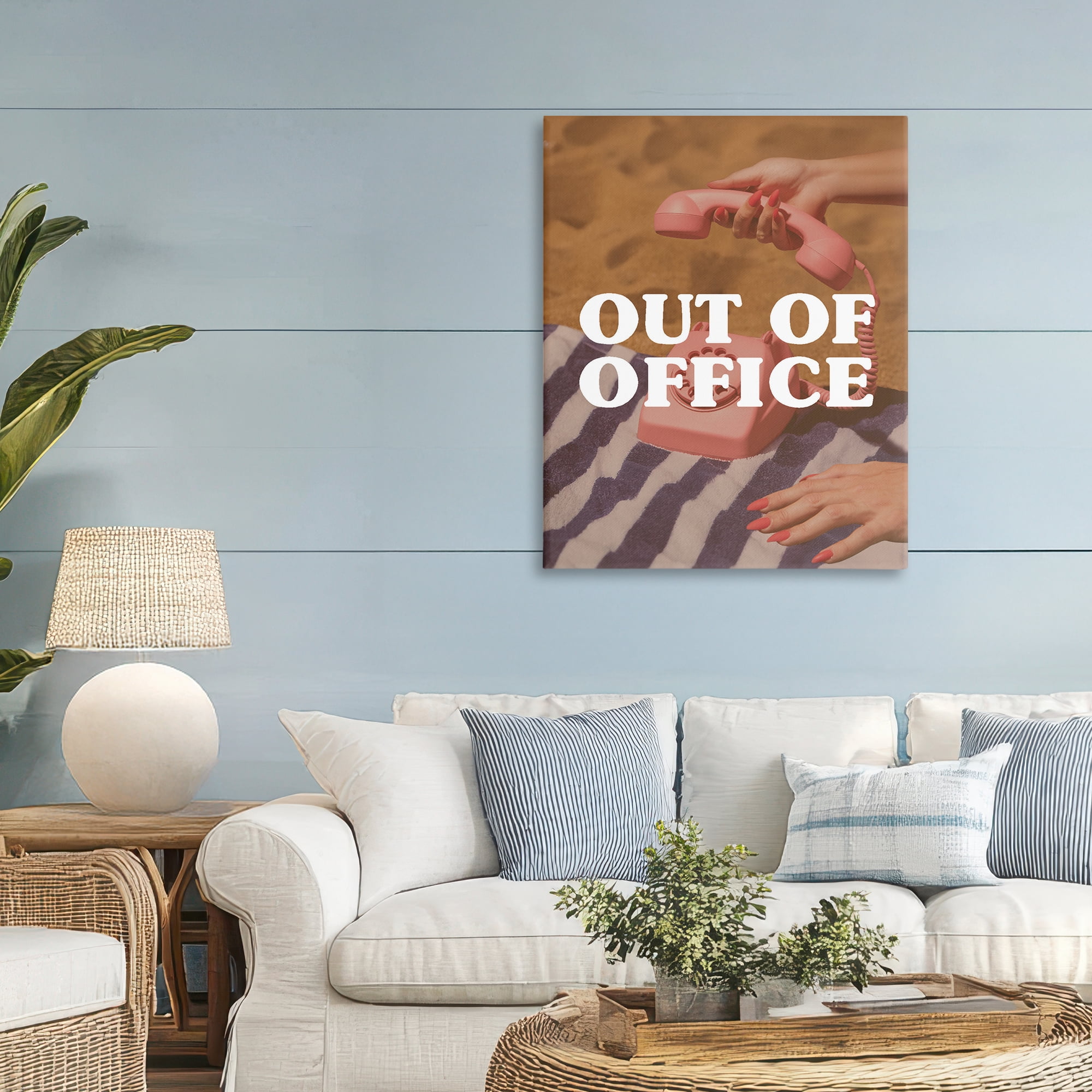 Out of Office Pink Phone Canvas Wall Art, design by Lil' Rue