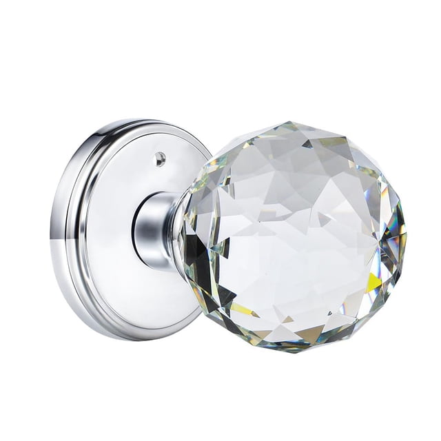 Clctk Perillas de puerta de cristal Interior con cerradura, perillas redondas para puerta de baño y dormitorio (cromo pulido de privacidad)