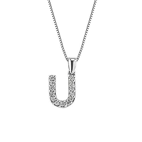 14k White Gold Letter U Diamond Initial Pendant Necklace (1/10cttw) with 18-inch chain by Diamond Wish