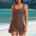 thumbnail image 4 of Workout Jumpsuits for Women Backless Tummy Control Sleeveless Jumpsuits V Back Coffee Color M, 4 of 8