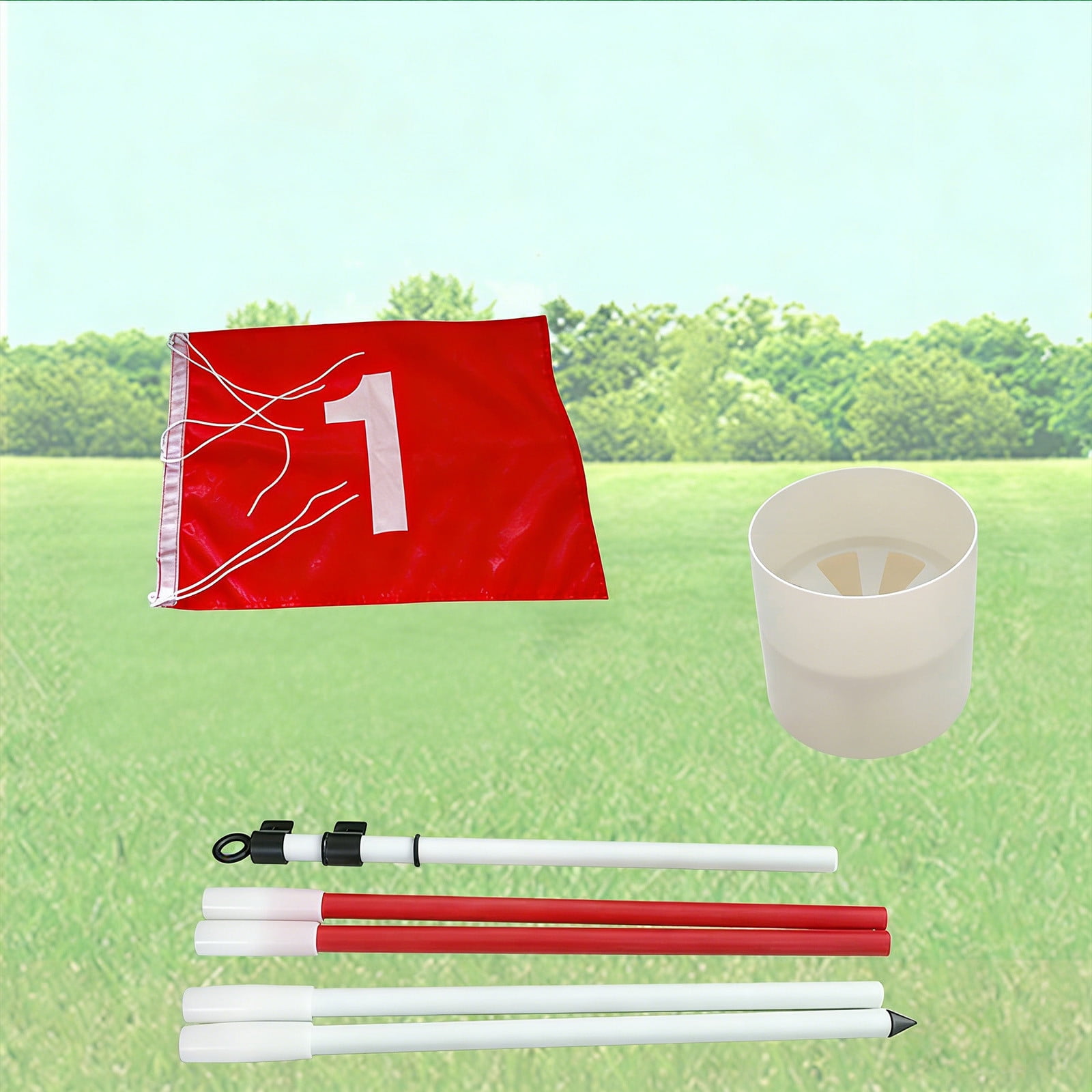 6ft Detachable Golf Flagstick Set With Click-Lock Joints - Portable 5-Piece Iron Pole Includes 20x14in Red Nylon Flag & ABS Hole Cup With Drainage For Home Practice