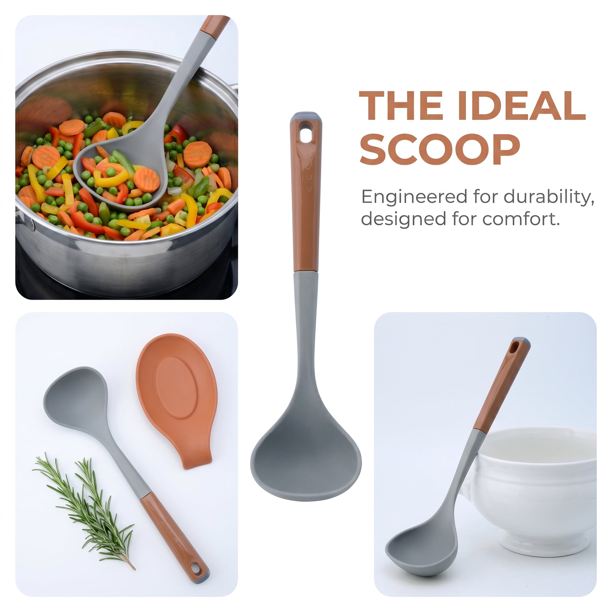 Unique Bargains Non Stick Heat Resistant Kitchen Tool Silicone Spoon Grey A 12.2" x 3.1"