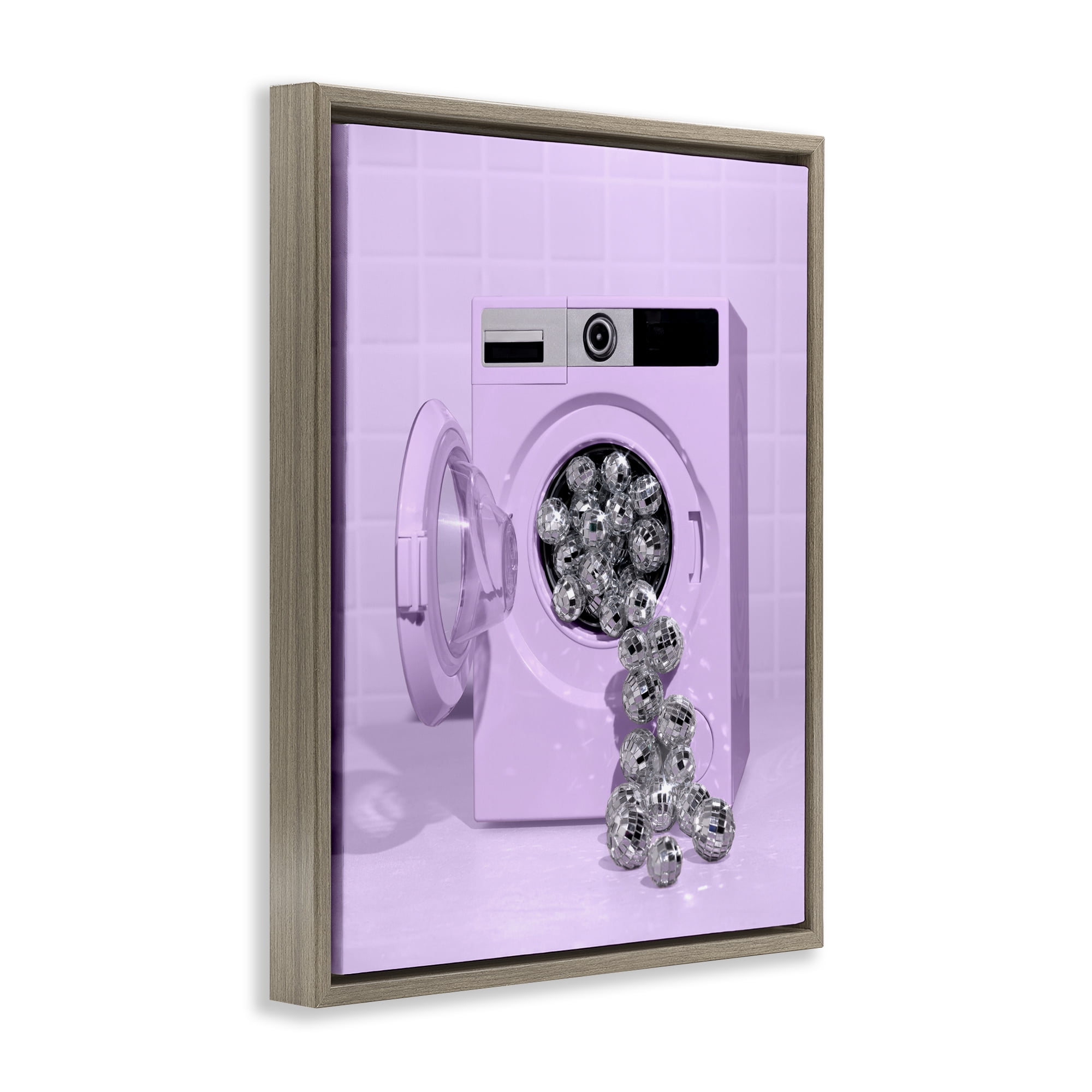 Stupell Industries Disco Laundry Machine over Purple Brown Framed Floater Canvas Wall Art, design by LISH Creative