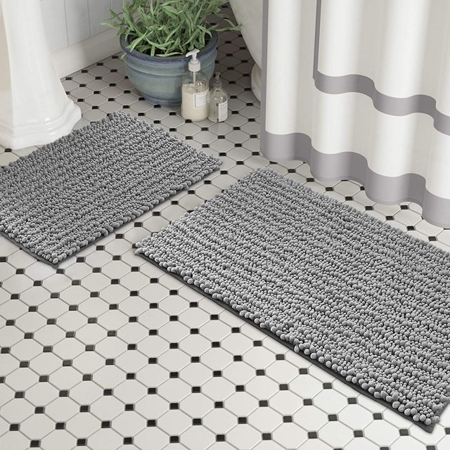 Alfombras de baño Fuzzy Chenille antideslizantes, alfombras de baño, alfombras de baño a rayas extrasuaves y absorbentes para interior/cocina. LuxUrux tapetes para baño