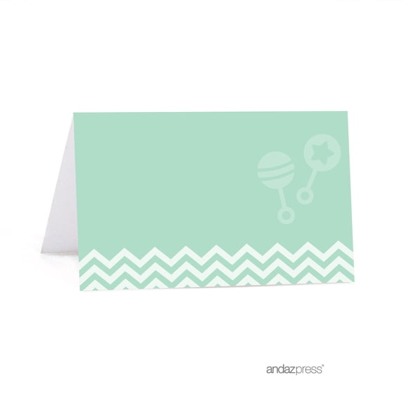 Koyal Wholesale Table Place Cards Mint Green Chevron Baby Shower Tent Printable 20 Count