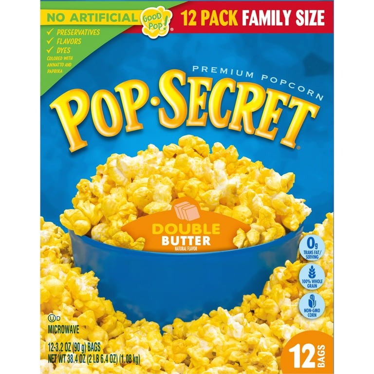 Pop Secret Microwave Popcorn Double Butter 3.2 oz Sharing Bags 12