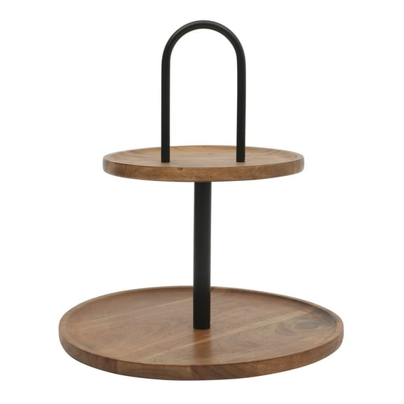 Gibson Home Gracious Dining 2-Tier Round Acacia Wood Serving Tray