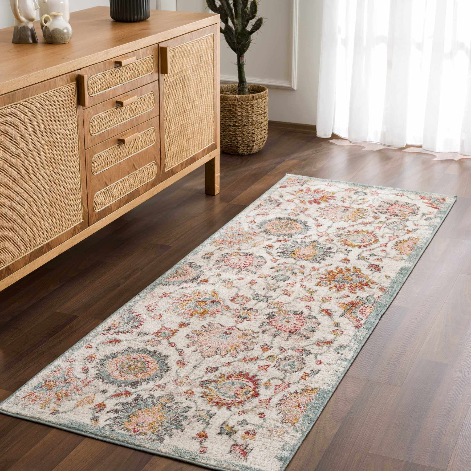 Hauteloom Twilight Living Room Bedroom Bohemian Dining Room Area Rug - Floral Farmhouse Carpet - Boho, Modern Vintage - Colorful, Pink, Orange, Red, Cream, Salmon - 5'3" x 7'3"