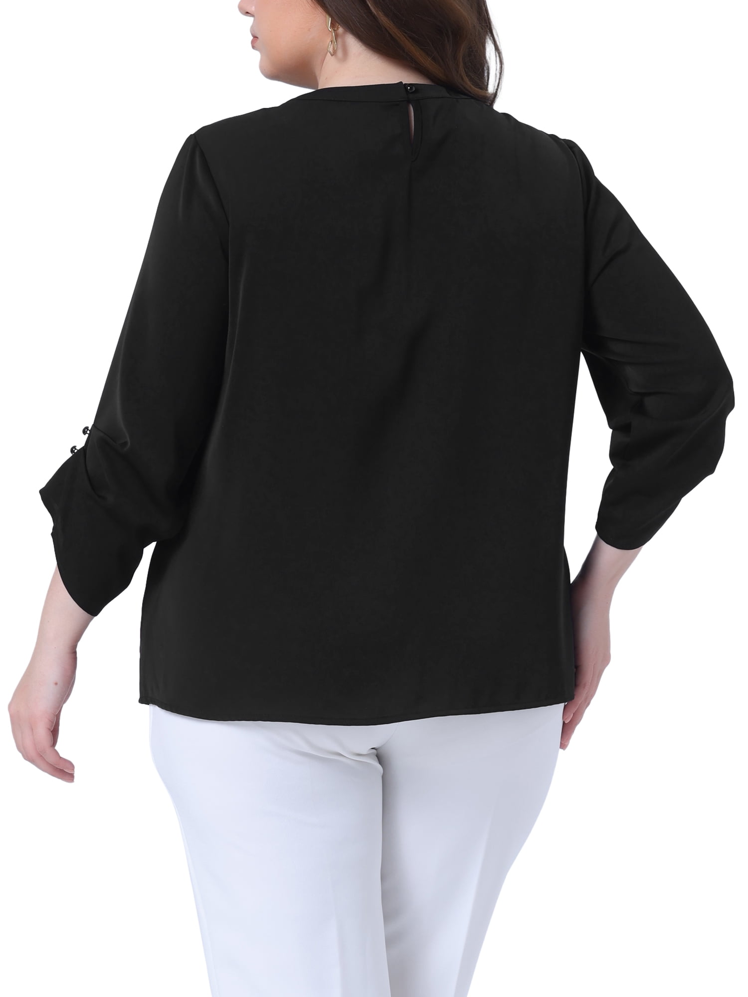 DARING DIVA Women's Plus Size Pleated Crew Neck Keyhole Tops 2X Black