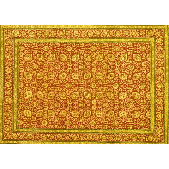 Ahgly Company Machine Washable Indoor Rectangle Persian Yellow Traditional Area Rugs, 8' x 10'