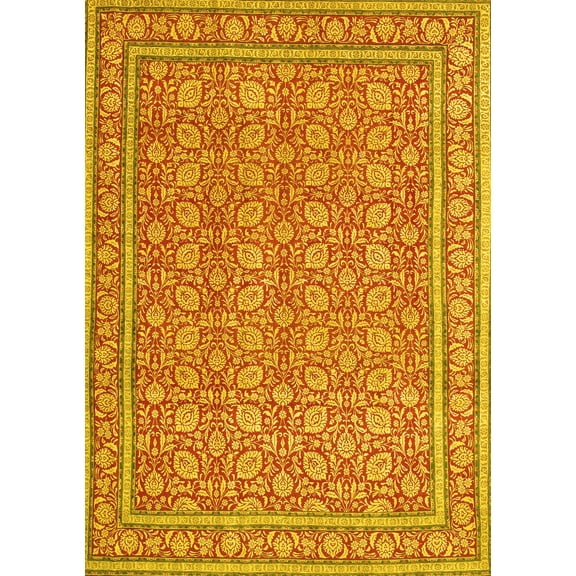 Ahgly Company Machine Washable Indoor Rectangle Persian Yellow Traditional Area Rugs, 5' x 7'