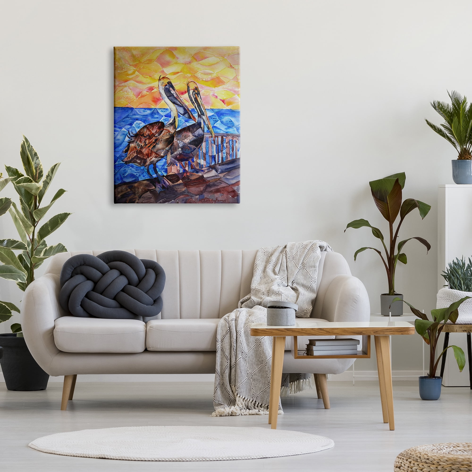 Stupell Industries Pelicans on Dock Painting Animals & Insects Painting Gallery Wrapped Canvas Print Wall Art, 30 x 40