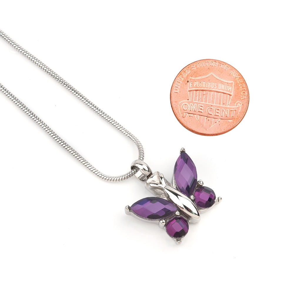 Anavia Steel Purple Crystal Butterfly Cremation Necklace Keepsake Urn Memorial Jewerly With Free Gift Box