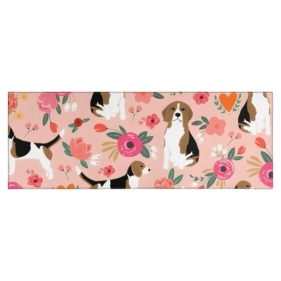 Pink Beagle and Flower Kitchen Rug Mat,Kitchen Runner Rugs Non Skid Washable,Decorative Kitchen Floor Mats for Kitchen,Sink,Laundry,17"X47"