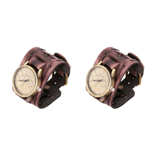 Qarigey Reloj de para hombre, reloj de de aleación de cuero decorativo, regalos para novio, relojes de portátiles, Marrón 2piezas