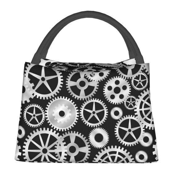 Fotbe Metallic Gears Bolsa Térmica Portátil con Estampado, Bolsa de Entrega de Alimentos Aislada, Bolsa Reutilizable de Gran Capacidad para Comidas y Supermercado