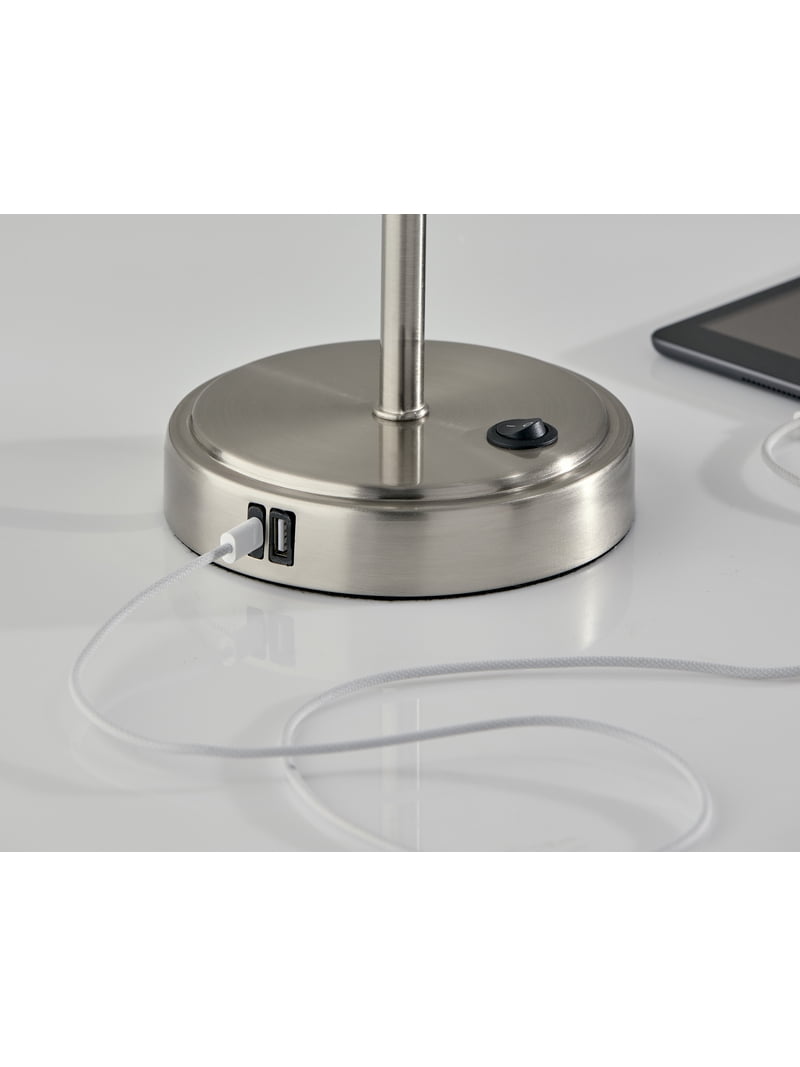 Mainstays 19 in Silver Metal Stick Table Lamp with USB and USB-C