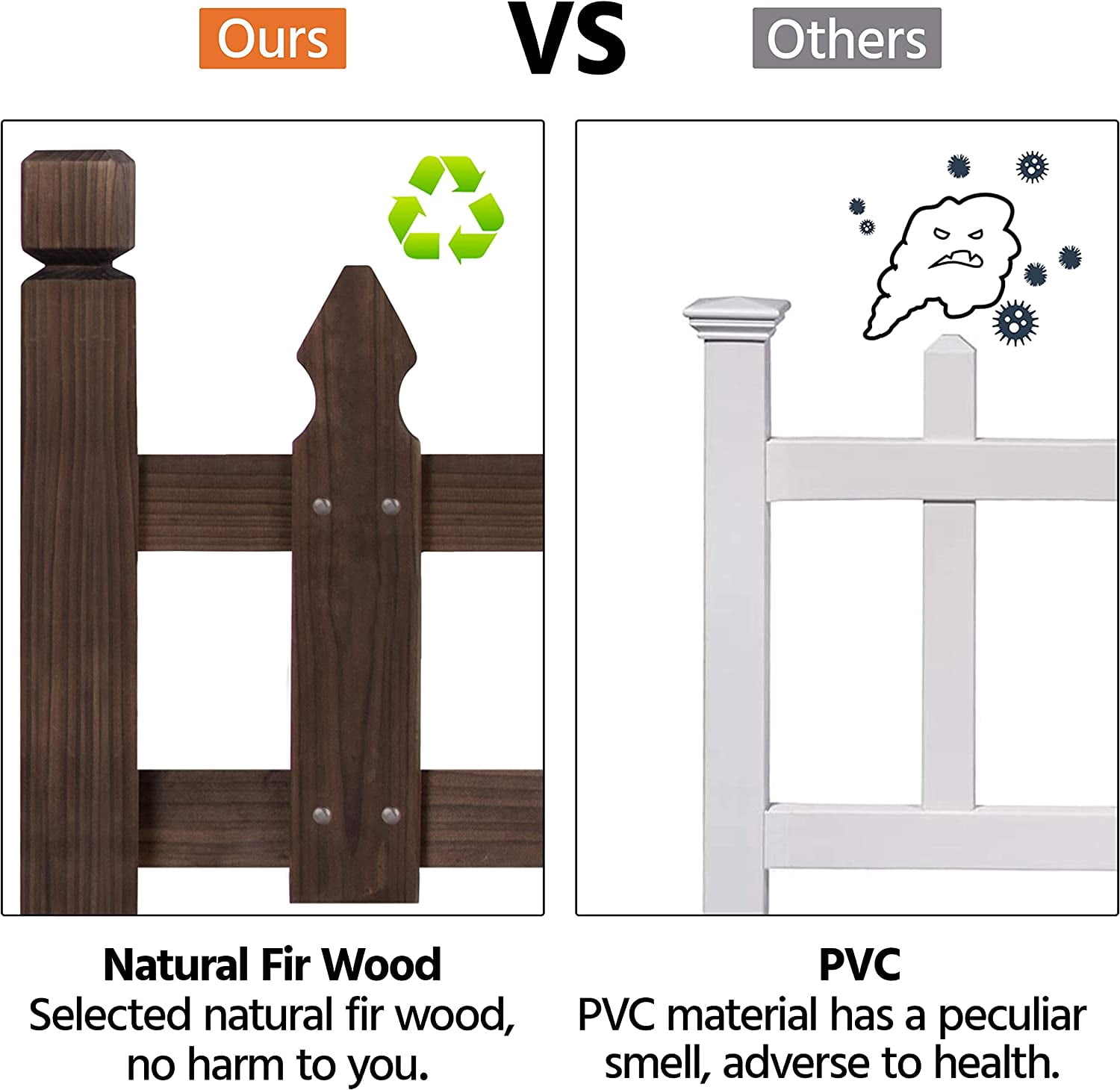JFTER Decorative Garden Fence Landscape Wood Picket Fencing Ornamental Panel Border Edging Patio Flower Garden Bed Pool Fences Outdoor,Dark Brown 177.5 in